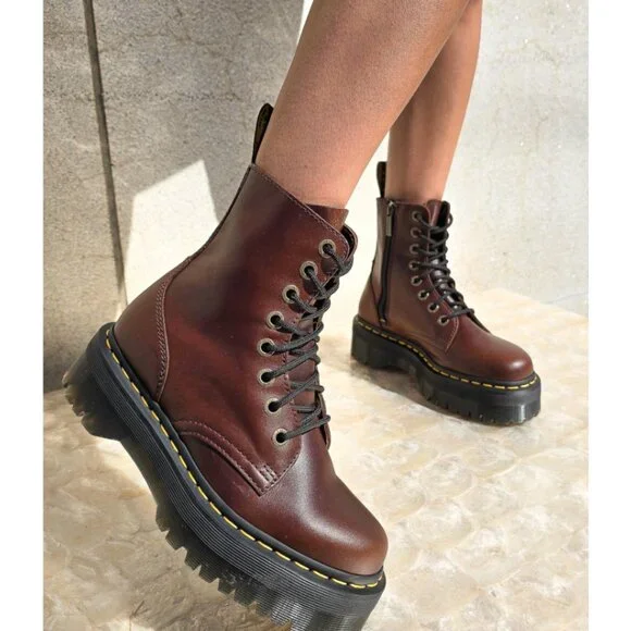 Dr. Martens JADON PLATFORM Boots in DARK BROWN Smooth LEATHER Great Reviews - Picture 3 of 14